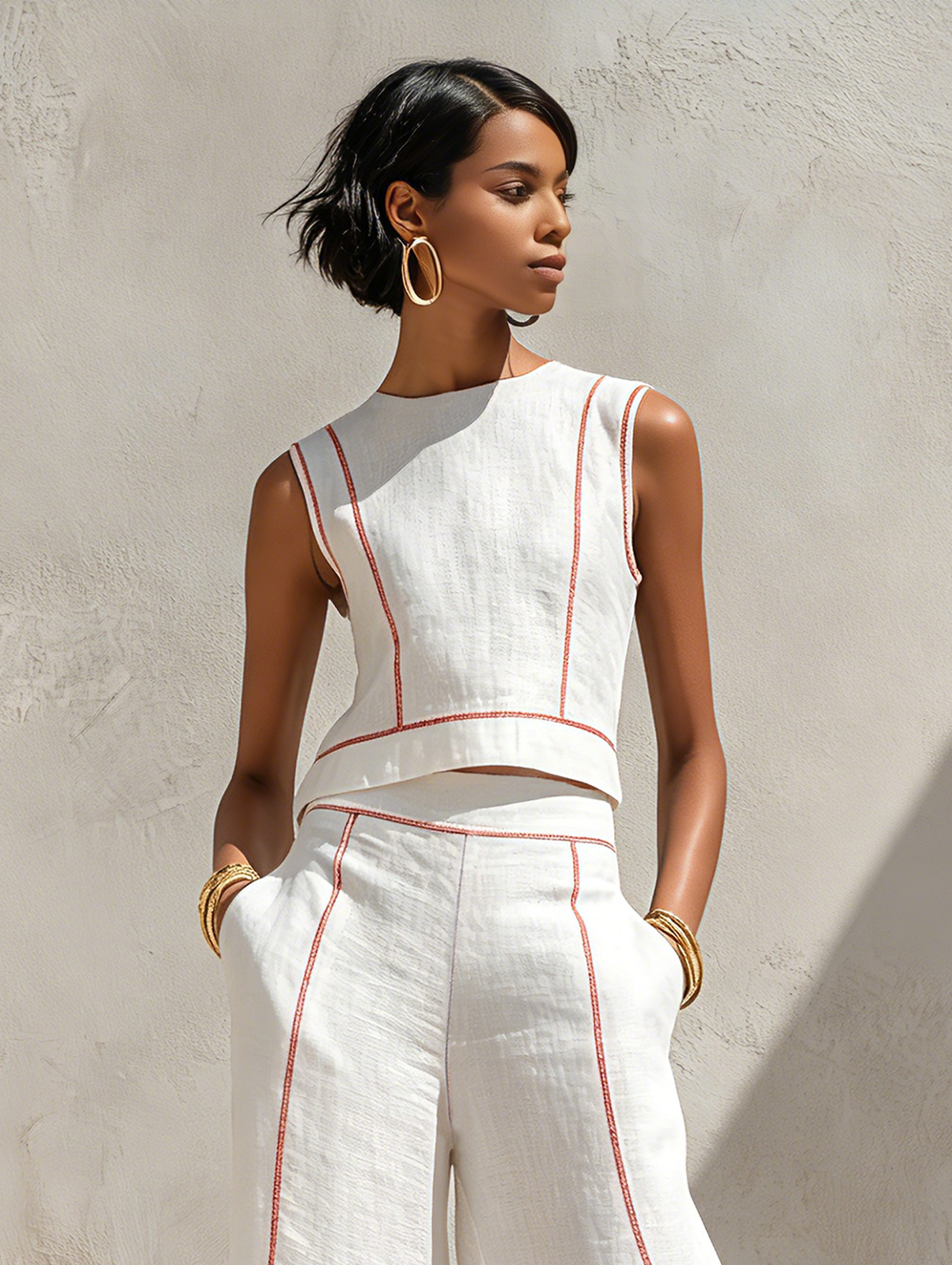 Alba | Contrast-Seam Two-Piece Set