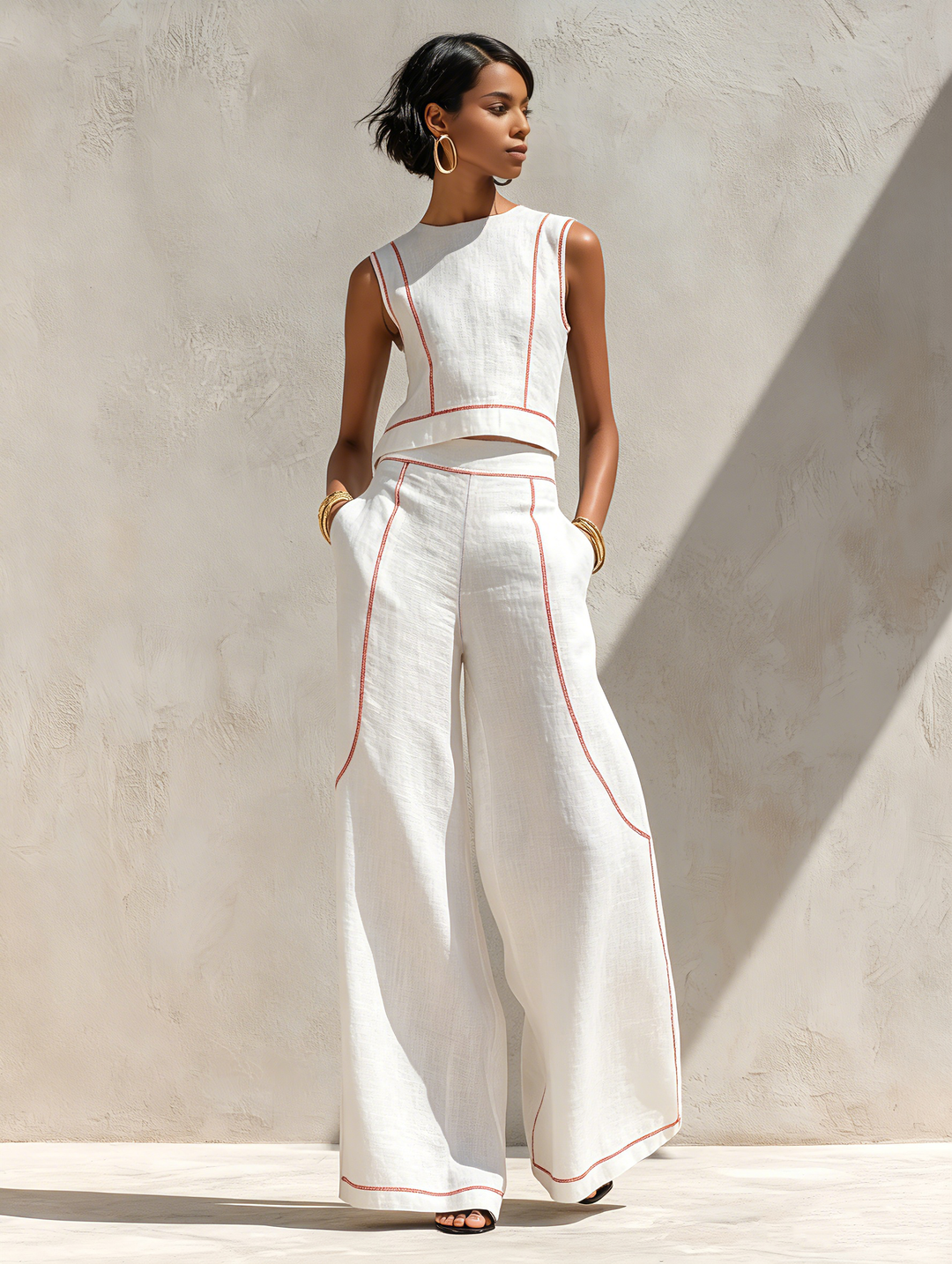 Alba | Contrast-Seam Two-Piece Set