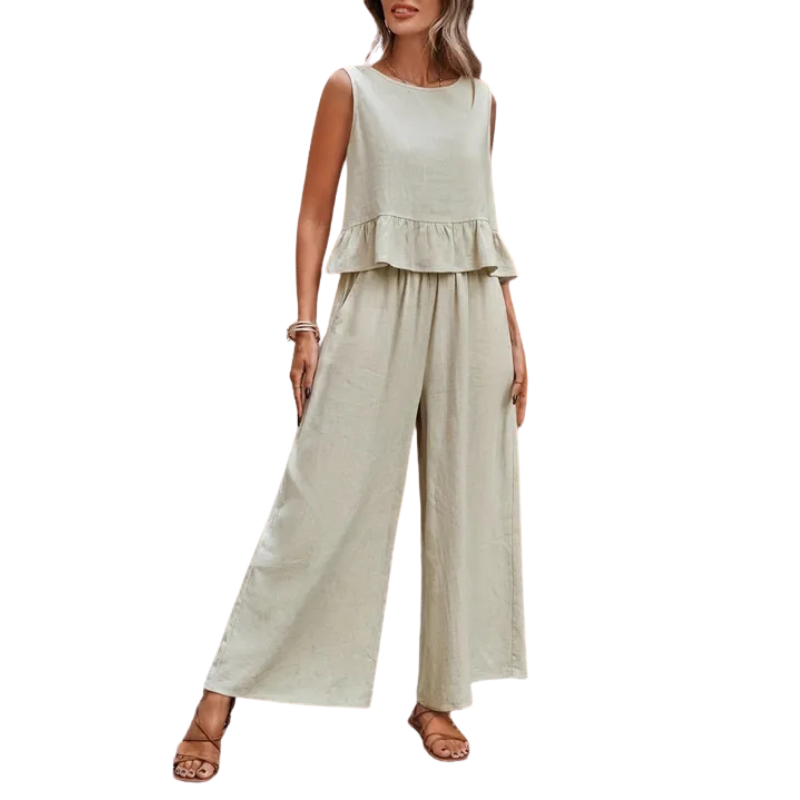 KAREN – Women’s Ruffle Hem Tank Top & Wide Leg Pants