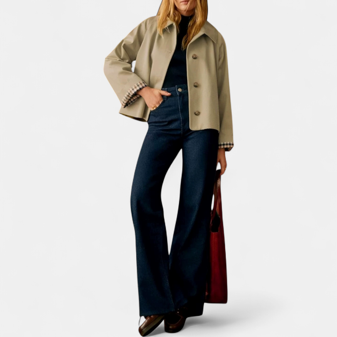 Rosamund | Plaid-Lined Cropped Trench Coat