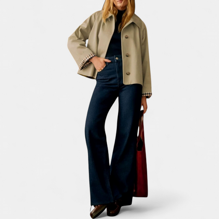 Rosamund | Plaid-Lined Cropped Trench Coat