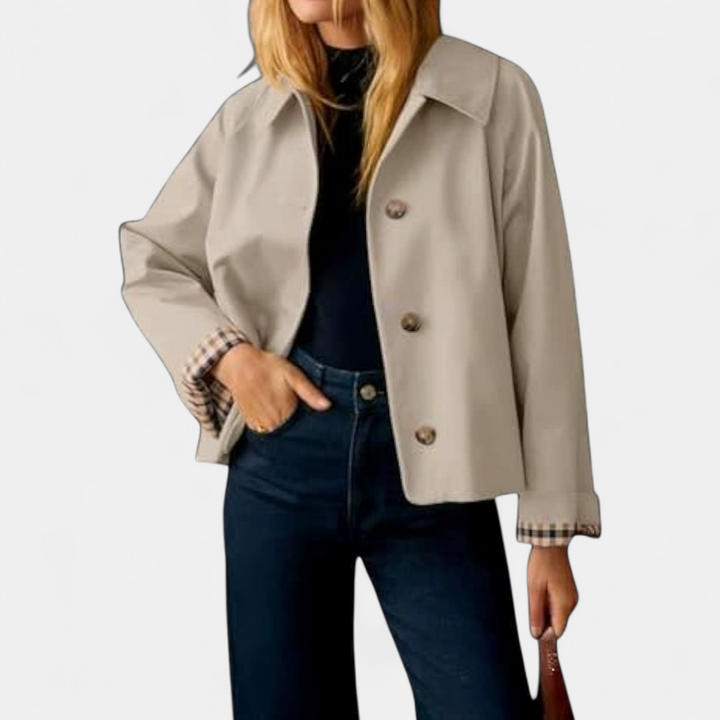 Rosamund | Plaid-Lined Cropped Trench Coat
