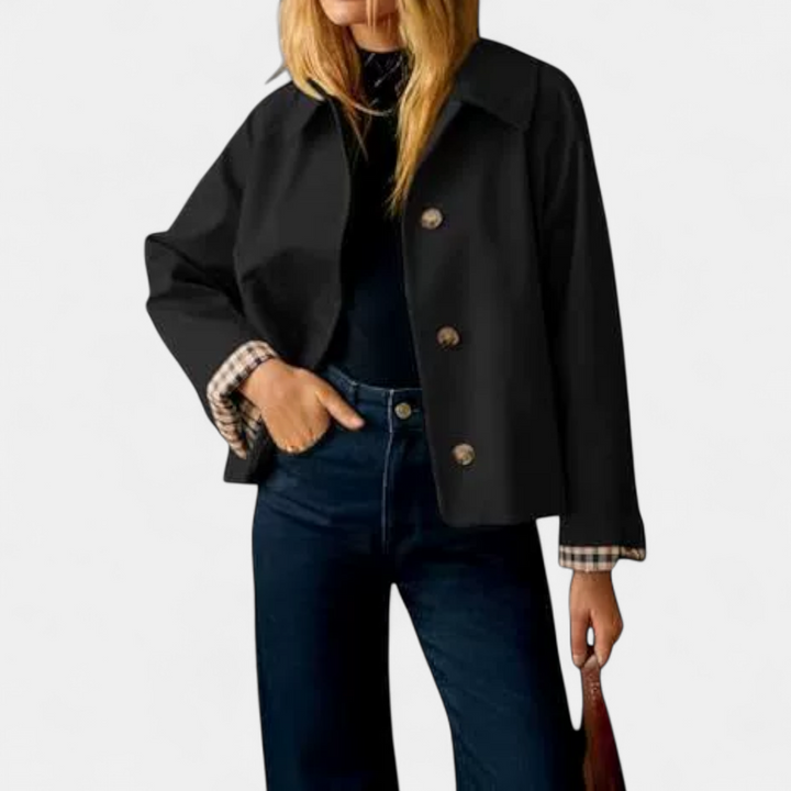 Rosamund | Plaid-Lined Cropped Trench Coat