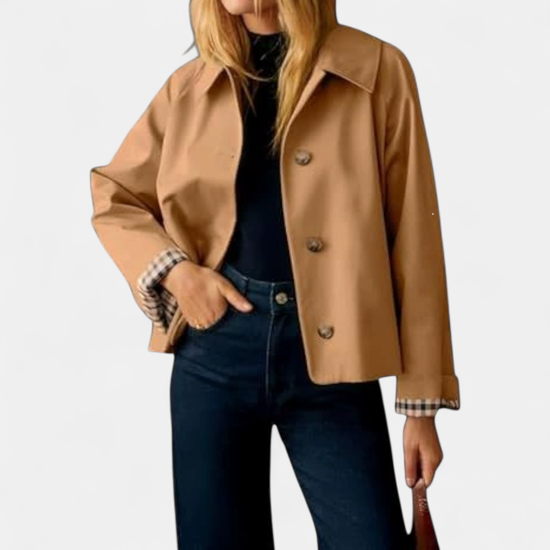 Rosamund | Plaid-Lined Cropped Trench Coat