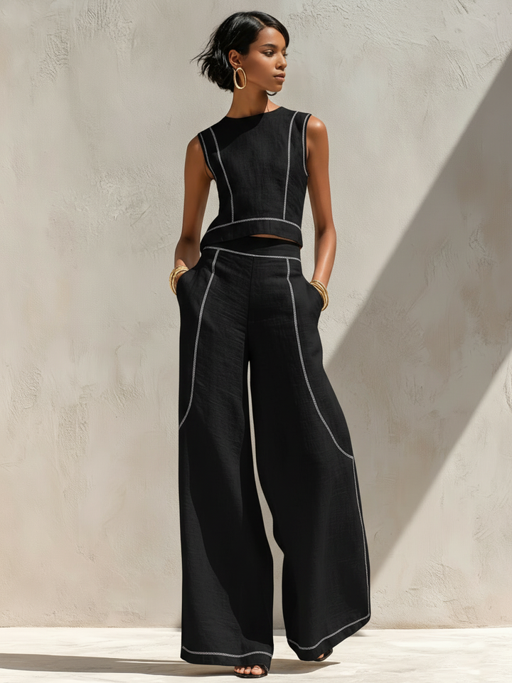 Alba | Contrast-Seam Two-Piece Set