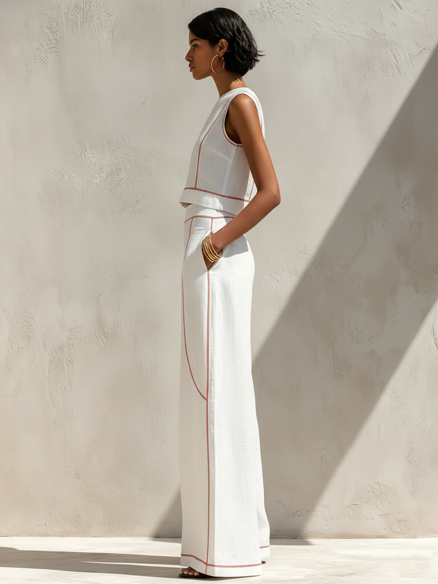 Alba | Contrast-Seam Two-Piece Set