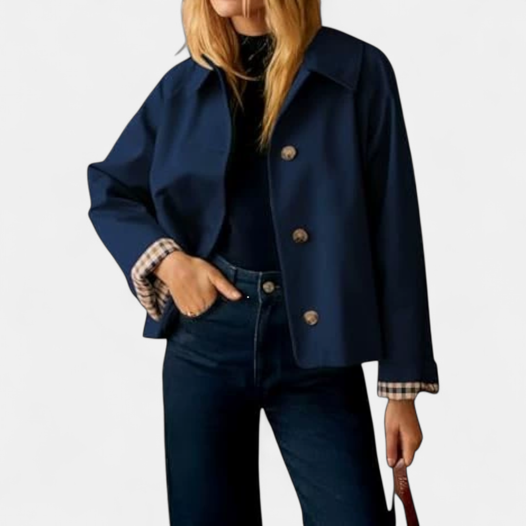 Rosamund | Plaid-Lined Cropped Trench Coat