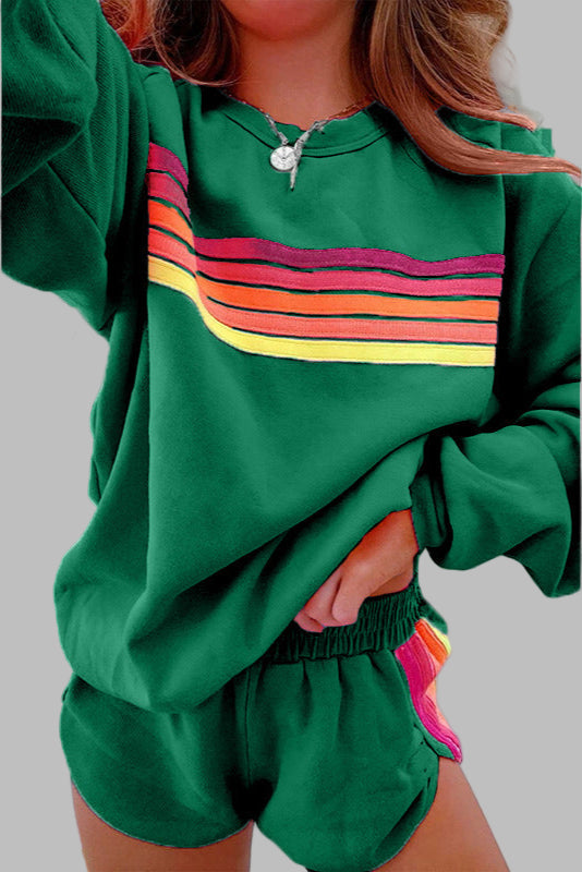 JOVIE | Comfy Striped Crew Neck Top and Shorts Pajama Set