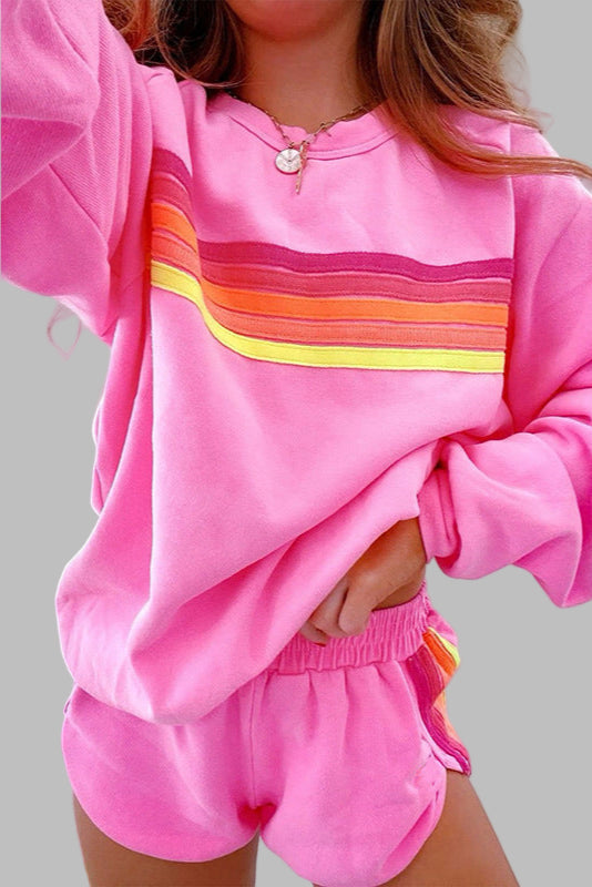 JOVIE | Comfy Striped Crew Neck Top and Shorts Pajama Set