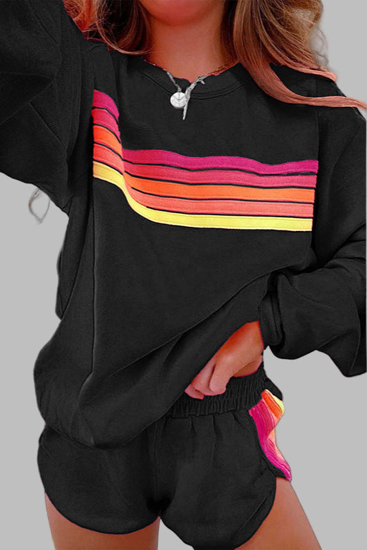 JOVIE | Comfy Striped Crew Neck Top and Shorts Pajama Set