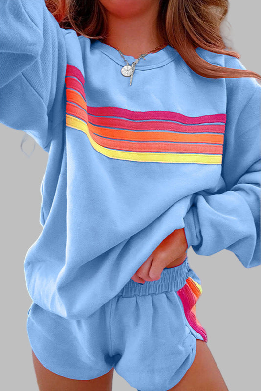 JOVIE | Comfy Striped Crew Neck Top and Shorts Pajama Set