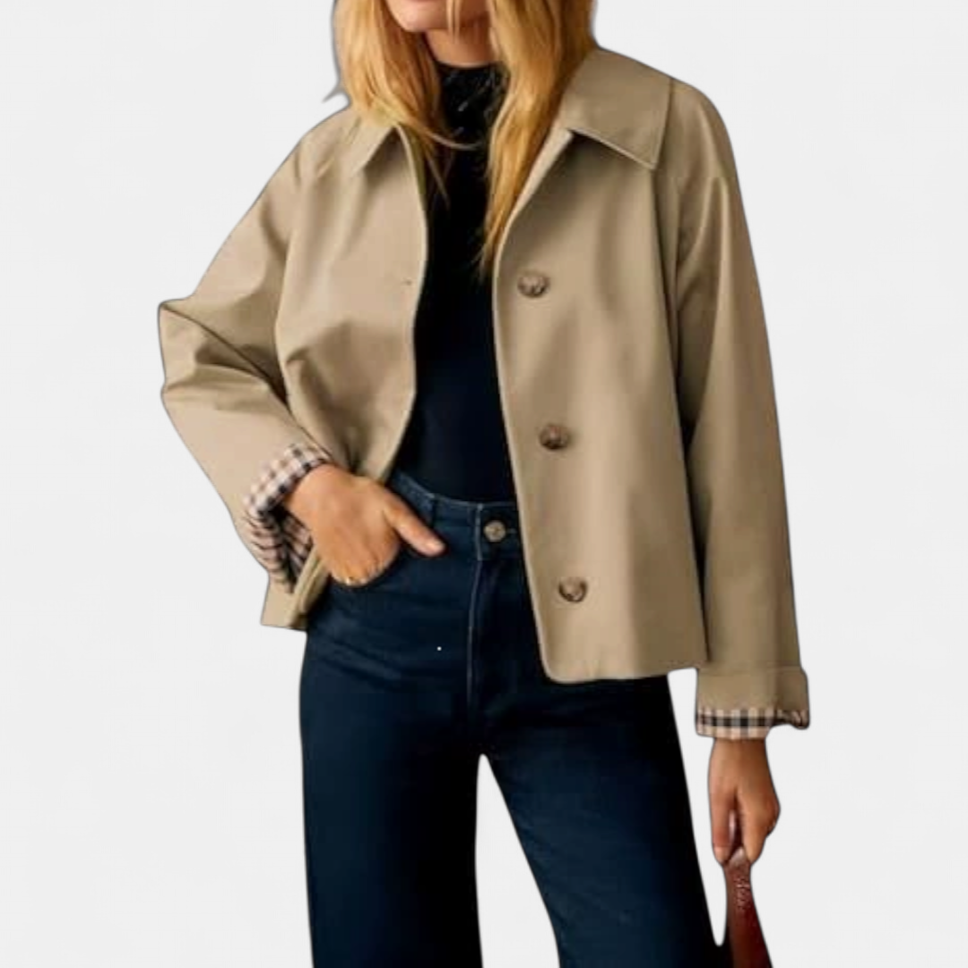 Rosamund | Plaid-Lined Cropped Trench Coat
