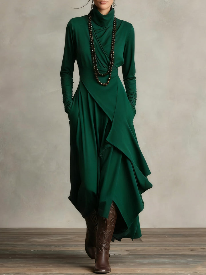 Katherine | Draped Turtleneck Maxi Dress