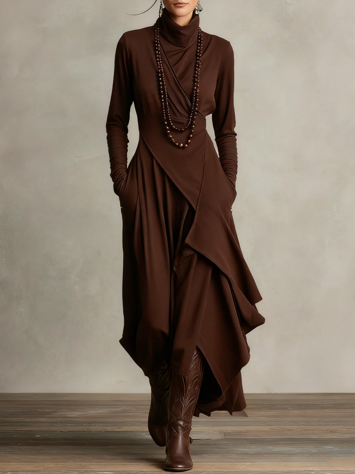 Katherine | Draped Turtleneck Maxi Dress