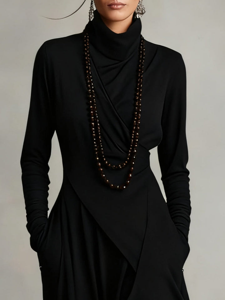 Katherine | Draped Turtleneck Maxi Dress