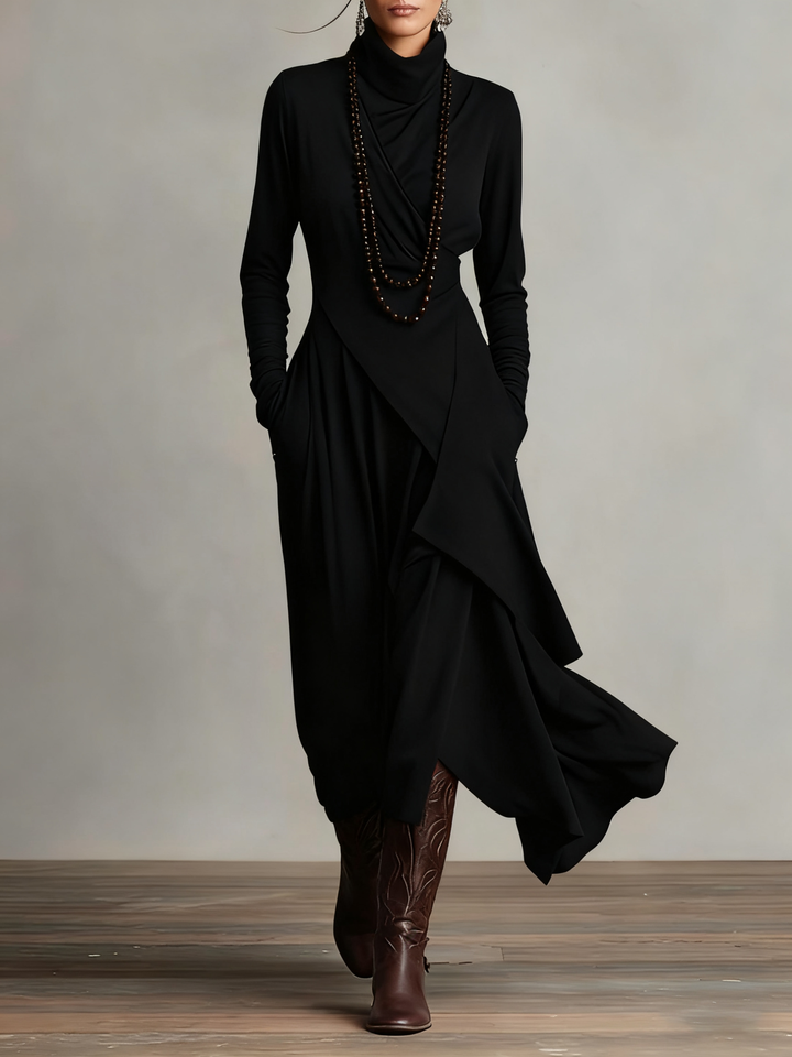 Katherine | Draped Turtleneck Maxi Dress