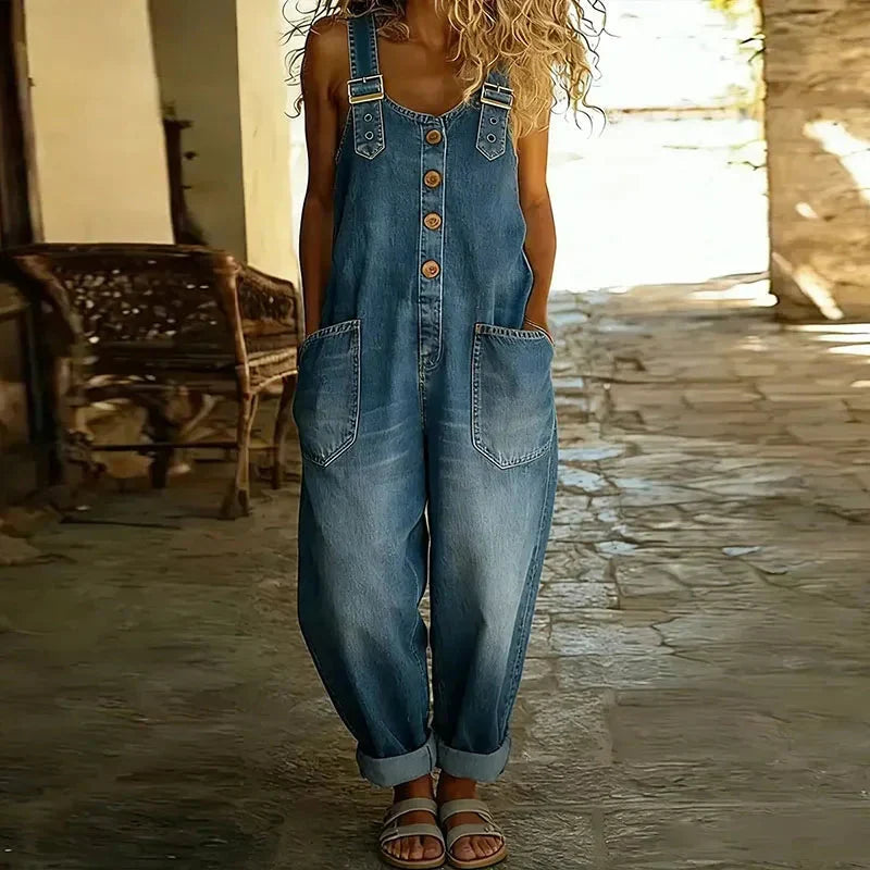 Estelle | Soft Denim Wide-Leg Overalls