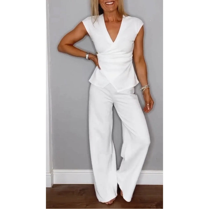 Women's Elegant V-Neck Top and Pants Set