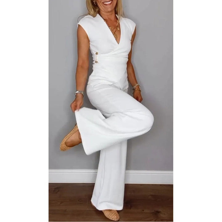 Women's Elegant V-Neck Top and Pants Set